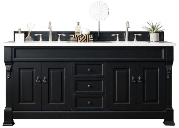 James Martin 147-114-5731-3AF Brookfield 72 Inch Antique Black Double Vanity with 3 cm Arctic Fall Solid Surface Top