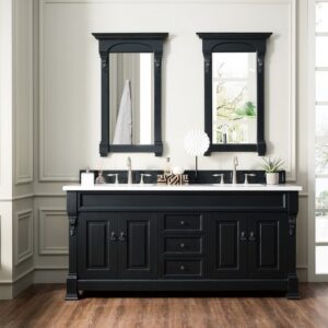 James Martin 147-114-5731-3AF Brookfield 72 Inch Antique Black Double Vanity with 3 cm Arctic Fall Solid Surface Top