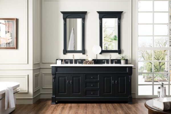 James Martin 147-114-5731-3AF Brookfield 72 Inch Antique Black Double Vanity with 3 cm Arctic Fall Solid Surface Top