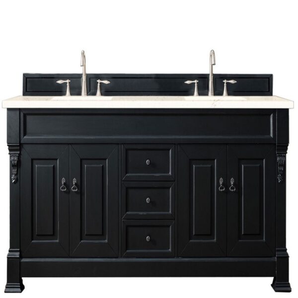 James Martin 147-114-5731-3EMR Brookfield 72 Inch Antique Black Double Vanity with 3 CM Eternal Marfil Quartz Top