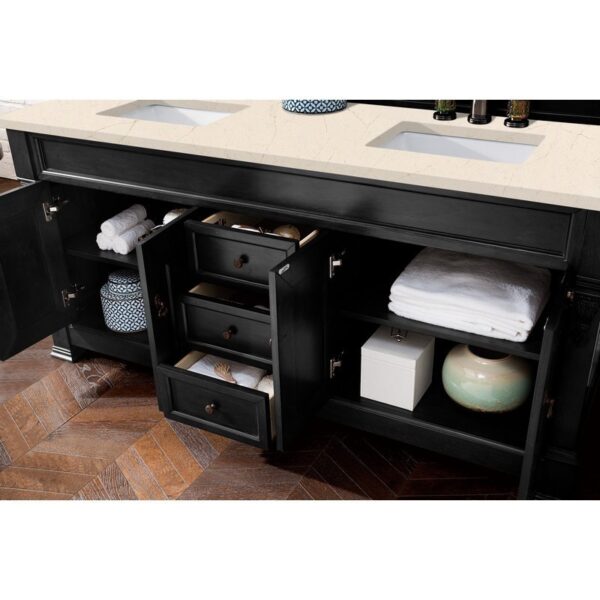 James Martin 147-114-5731-3EMR Brookfield 72 Inch Antique Black Double Vanity with 3 CM Eternal Marfil Quartz Top