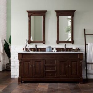 James Martin 147-114-5761-3AF Brookfield 72 Inch Burnished Mahogany Double Vanity with 3 cm Arctic Fall Solid Surface Top