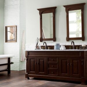 James Martin 147-114-5761-3AF Brookfield 72 Inch Burnished Mahogany Double Vanity with 3 cm Arctic Fall Solid Surface Top