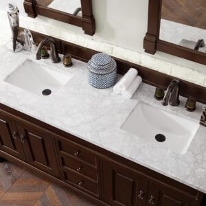 James Martin 147-114-5761-3CAR Brookfield 72 Inch Burnished Mahogany Double Vanity with 3 cm Carrara Marble Top