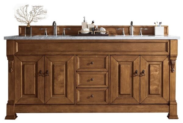 James Martin 147-114-5771-3CAR Brookfield 72 Inch Country Oak Double Vanity with 3 cm Carrara Marble Top