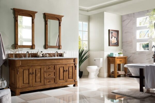 James Martin 147-114-5771-3CAR Brookfield 72 Inch Country Oak Double Vanity with 3 cm Carrara Marble Top