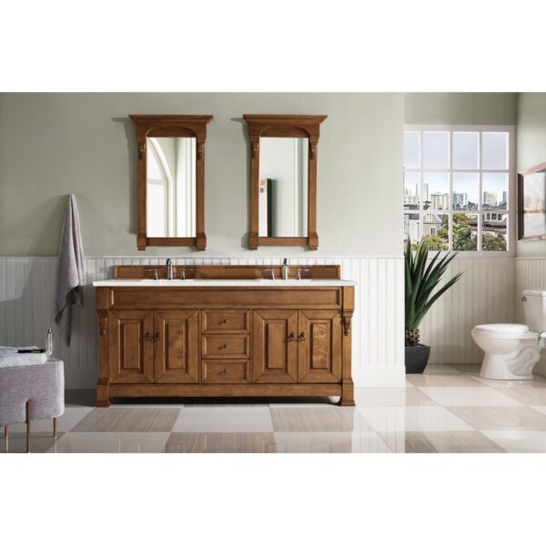 James Martin 147-114-5771-3ESR Brookfield 72 Inch Country Oak Double Vanity with 3 CM Eternal Serena Quartz Top