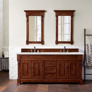 James Martin 147-114-5781-3ENC Brookfield 72 Inch Double Vanity Cabinet with Ethereal Noctis Quartz Top - Warm Cherry