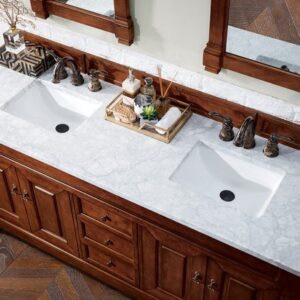 James Martin 147-114-5781-3CAR Brookfield 72 Inch Warm Cherry Double Vanity with 3 cm Carrara MarbleTop