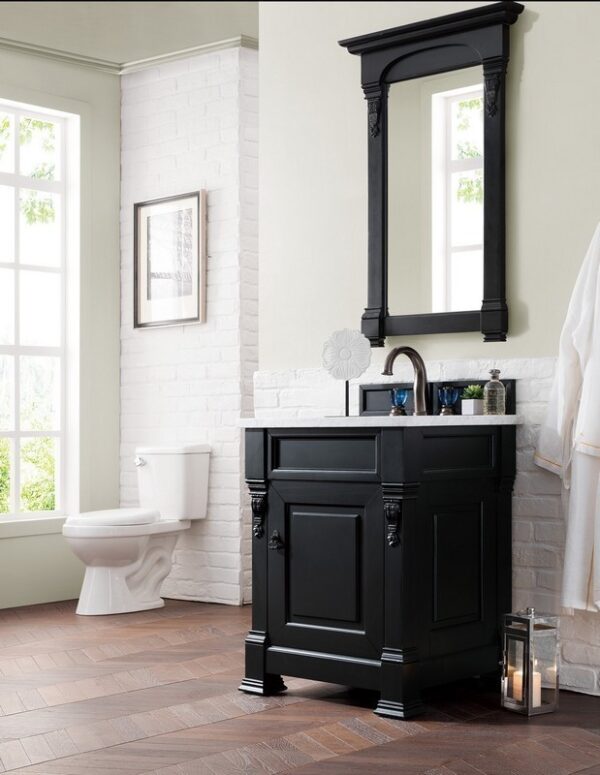 James Martin 147-114-V26-AQB-3CAR Brookfield 26 Inch Antique Black Single Vanity with 3 cm Carrara Marble Top