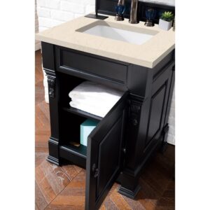 James Martin 147-114-V26-AQB-3EMR Brookfield 26 Inch Antique Black Single Vanity with 3 CM Eternal Marfil Quartz Top