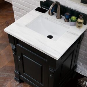 James Martin 147-114-V26-AQB-3AF Brookfield 26 Inch Antique Black Single Vanity with 3 cm Arctic Fall Solid Surface Top