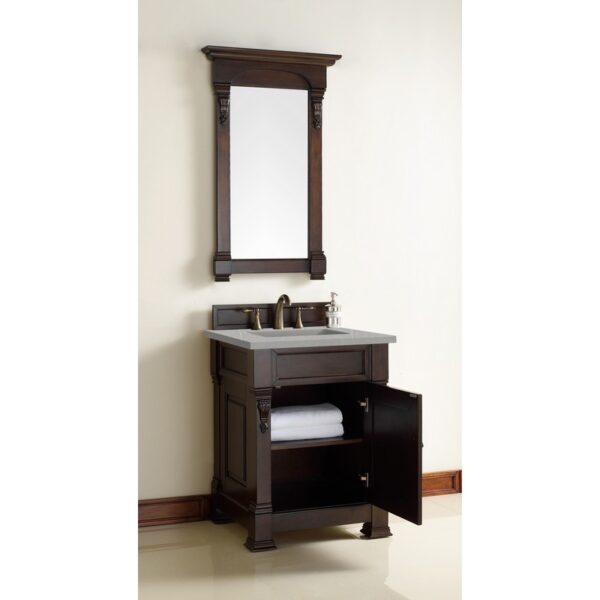 James Martin 147-114-V26-BNM-3ESR Brookfield 26 Inch Burnished Mahogany Single Vanity with 3 CM Eternal Serena Quartz Top