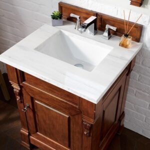 James Martin 147-114-V26-WCH-3AF Brookfield 26 Inch Warm Cherry Single Vanity with 3 cm Arctic Fall Solid Surface Top