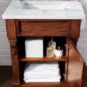 James Martin 147-114-V26-WCH-3CAR Brookfield 26 Inch Warm Cherry Single Vanity with 3 cm Carrara Marble Top