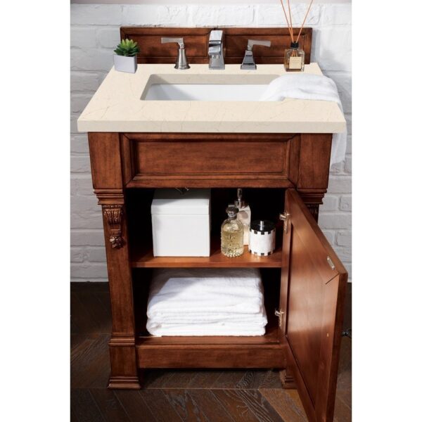 James Martin 147-114-V26-WCH-3EMR Brookfield 26 Inch Warm Cherry Single Vanity with 3 CM Eternal Marfil Quartz Top