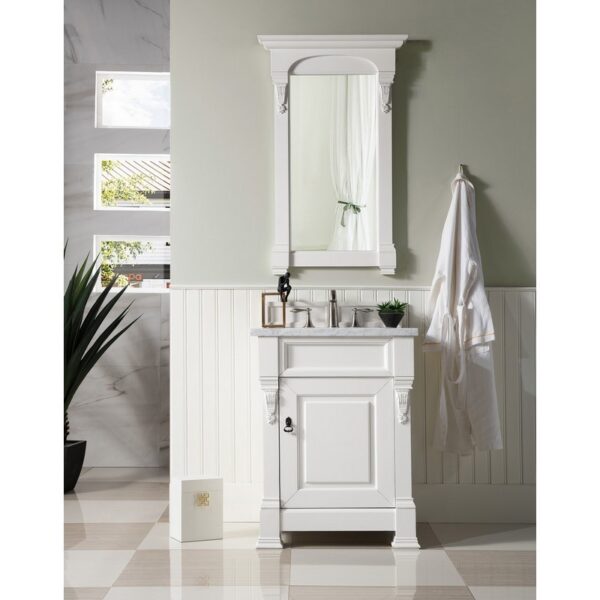 James Martin 147-V26-BW-3CAR Brookfield 26 Inch Bright White Single Vanity with 3 cm Carrara Marble Top