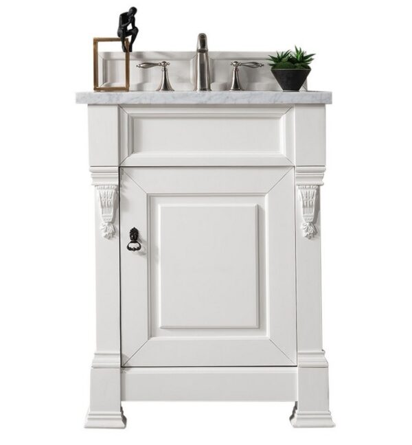 James Martin 147-V26-BW-3CAR Brookfield 26 Inch Bright White Single Vanity with 3 cm Carrara Marble Top