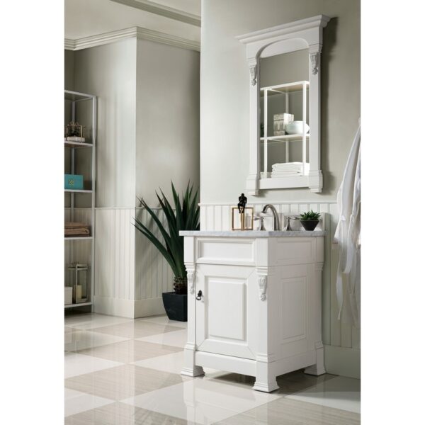 James Martin 147-V26-BW-3CAR Brookfield 26 Inch Bright White Single Vanity with 3 cm Carrara Marble Top