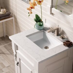 James Martin 147-V26-BW-3EJP Brookfield 26 Inch Bright White Single Vanity with 3 cm Eternal Jasmine Pearl Quartz Top with Sink