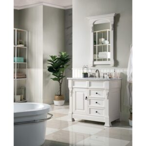 James Martin 147-V36-BW-3CAR Brookfield 36 Inch Bright White Single Vanity with Drawers with 3 cm Carrara Marble Top