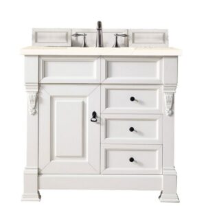 James Martin 147-V36-BW-3EMR Brookfield 36 Inch Bright White Single Vanity with 3 CM Eternal Marfil Quartz Top