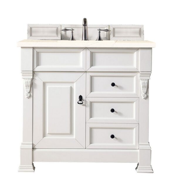 James Martin 147-V36-BW-3EMR Brookfield 36 Inch Bright White Single Vanity with 3 CM Eternal Marfil Quartz Top