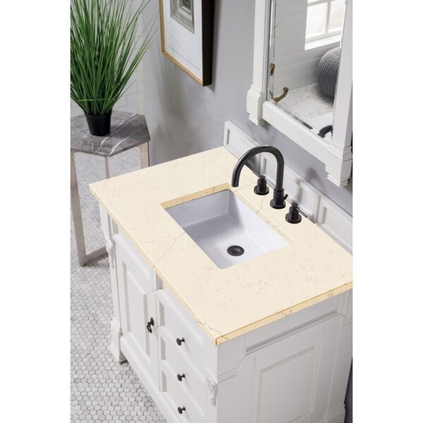 James Martin 147-V36-BW-3EMR Brookfield 36 Inch Bright White Single Vanity with 3 CM Eternal Marfil Quartz Top