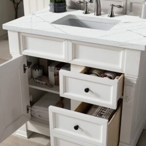 James Martin 147-V36-BW-3ENC Brookfield 36 Inch Single Vanity Cabinet with Ethereal Noctis Quartz Top - Bright White