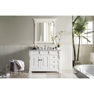 James Martin 147-V48-BW-3CAR Brookfield 48 Inch Bright White Single Vanity with Drawers with 3 cm Carrara Marble Top