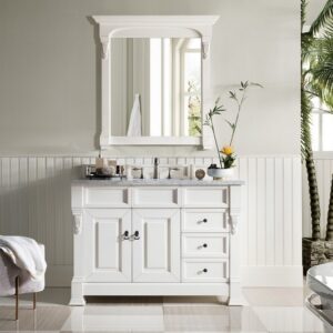 James Martin 147-V48-BW-3CAR Brookfield 48 Inch Bright White Single Vanity with Drawers with 3 cm Carrara Marble Top