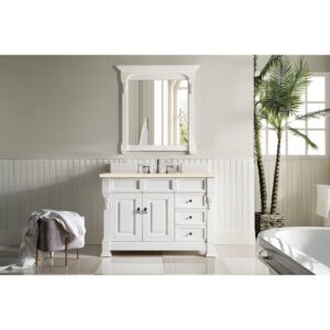 James Martin 147-V48-BW-3EMR Brookfield 48 Inch Bright White Single Vanity with 3 CM Eternal Marfil Quartz Top