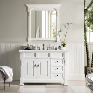 James Martin 147-V48-BW-3ENC Brookfield 48 Inch Single Vanity Cabinet with Ethereal Noctis Quartz Top - Bright White