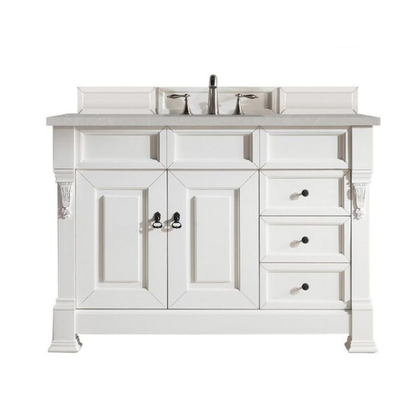 James Martin 147-V48-BW-3ESR Brookfield 48 Inch Bright White Single Vanity with 3 CM Eternal Serena Quartz Top