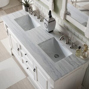 James Martin 147-V60D-BW-3AF Brookfield 60 Inch Bright White Double Vanity with 3 cm Arctic Fall Solid Surface Top