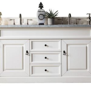 James Martin 147-V60D-BW-3CAR Brookfield 60 Inch Bright White Double Vanity with 3 cm Carrara Marble Top