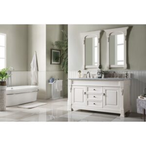 James Martin 147-V60D-BW-3CAR Brookfield 60 Inch Bright White Double Vanity with 3 cm Carrara Marble Top