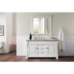 James Martin 147-V60S-BW-3CAR Brookfield 60 Inch Bright White Single Vanity with 3 cm Carrara Marble Top