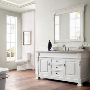 James Martin 147-V60S-BW-3CAR Brookfield 60 Inch Bright White Single Vanity with 3 cm Carrara Marble Top