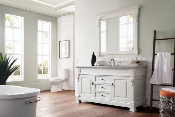 James Martin 147-V60S-BW-3CAR Brookfield 60 Inch Bright White Single Vanity with 3 cm Carrara Marble Top