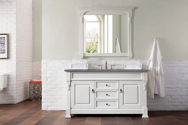 James Martin 147-V60S-BW-3CSP Brookfield 60 Inch Bright White Single Vanity with 3 cm Charcoal Soapstone Quartz Top with Sink