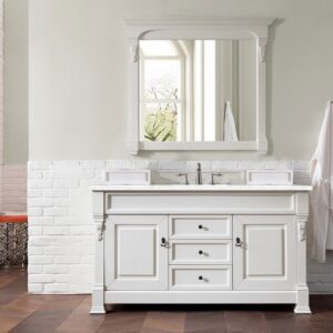 James Martin 147-V60S-BW-3EJP Brookfield 60 Inch Bright White Single Vanity with 3 cm Eternal Jasmine Pearl Quartz Top with Sink