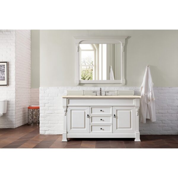 James Martin 147-V60S-BW-3EMR Brookfield 60 Inch Bright White Single Vanity with 3 CM Eternal Marfil Quartz Top