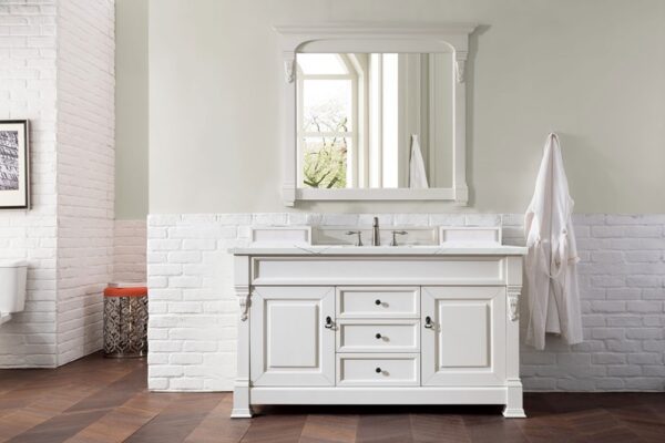 James Martin 147-V60S-BW-3ENC Brookfield 60 Inch Single Vanity Cabinet with Ethereal Noctis Quartz Top - Bright White