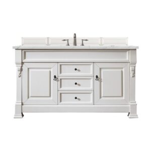 James Martin 147-V60S-BW-3ENC Brookfield 60 Inch Single Vanity Cabinet with Ethereal Noctis Quartz Top - Bright White