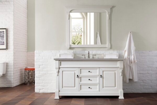 James Martin 147-V60S-BW-3GEX Brookfield 60 Inch Bright White Single Vanity with 3 cm Grey Expo Quartz Top with Sink