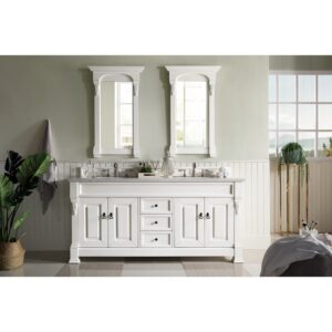 James Martin 147-V72-BW-3AF Brookfield 72 Inch Bright White Double Vanity with 3 cm Arctic Fall Solid Surface Top