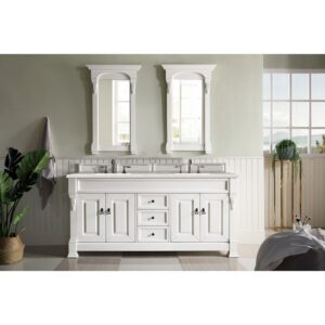 James Martin 147-V72-BW-3ESR Brookfield 72 Inch Bright White Double Vanity with 3 CM Eternal Serena Quartz Top