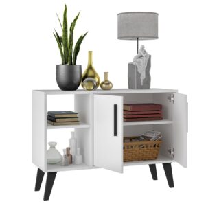 Manhattan Comfort Mid-Century- Modern Amsterdam 35.43" Sideboard with 4 Shelves in White