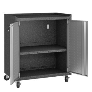 Manhattan Comfort 3-Piece Fortress Mobile Space-Saving Steel Garage Cabinet and Worktable 1.0 in Grey